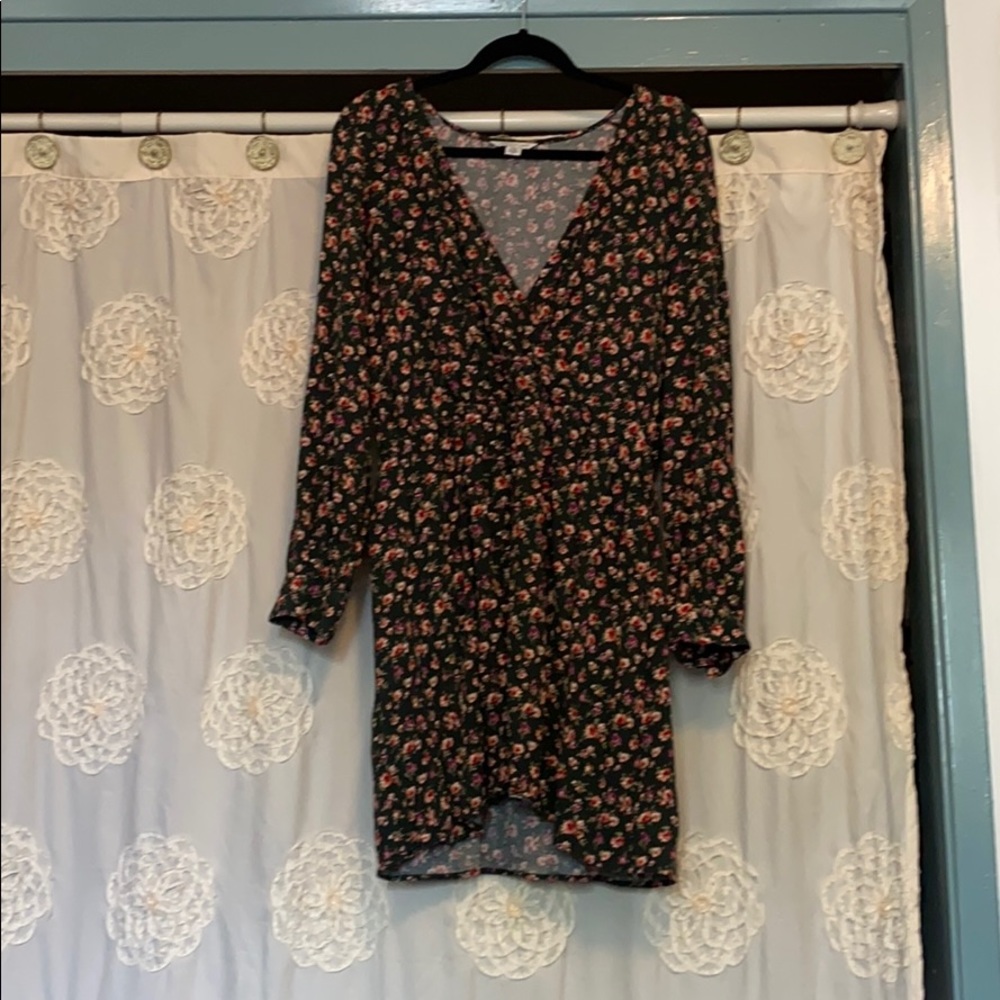 AE mini faux wrap long sleeve floral dress